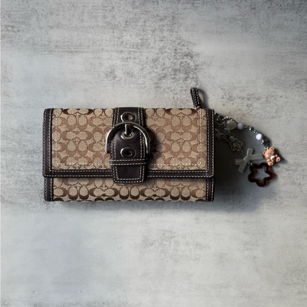 Brown Trifold SoHo Coach Canvas Wallet